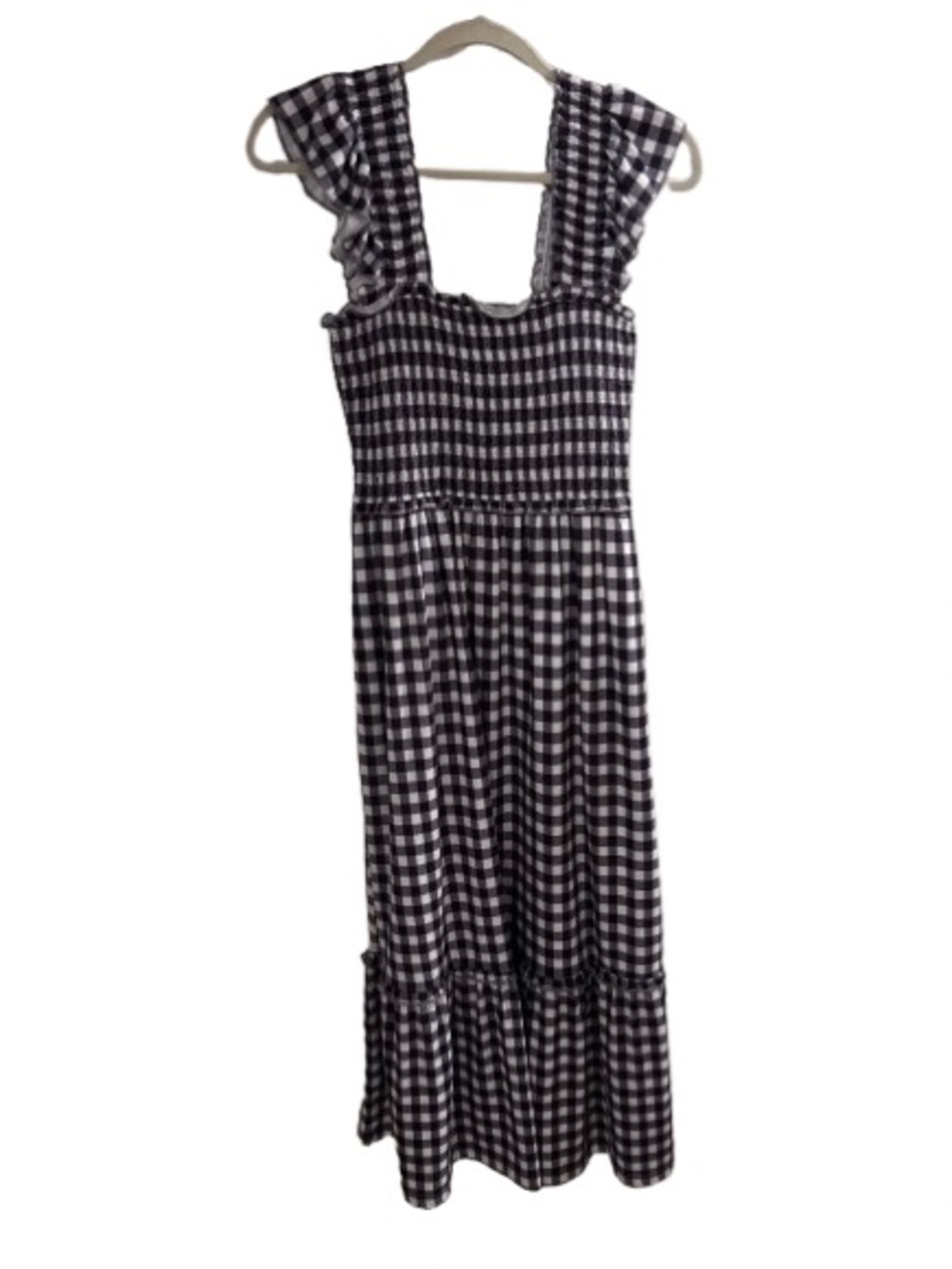Black & White Gingham Maxi Dress with Ruffle Straps